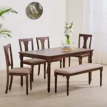 Helios Zoe Rubber Wood 6-Seater Dining Set with Chairs and Bench