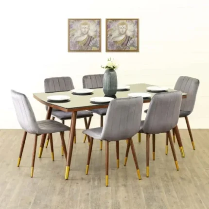 Noir Novelty Glass Top 6-Seater Dining Set with Chairs
